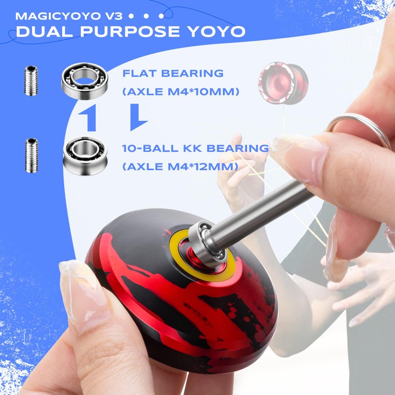 MAGICYOYO Professional Responsive Yoyo V3, Metal Yoyo for Kids Beginners Alloy Yoyo for Adults with KK Bearing + Bearing Removal Tool + Axle + Storage Bag + 12 Yoyo Strings (Black Red) - Image 3