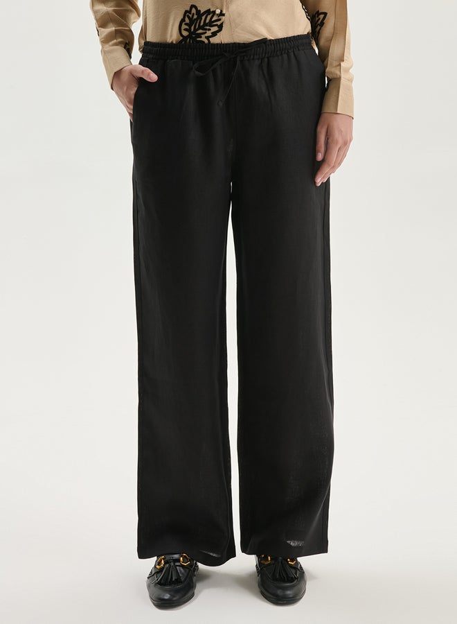 LC WAIKIKI Elasticated Waist Linen Women's Trousers - Image 2