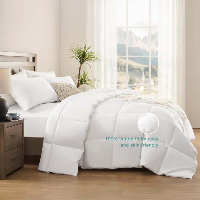 ACCURATEX King Duvet Insert Comforter,100% Cotton 400GSM Thick Fluffy Down Alternative Comforter,Breathable Soft White Hotel Bed Duvet Insert with Corner Tabs (104''x90'') - Image 3