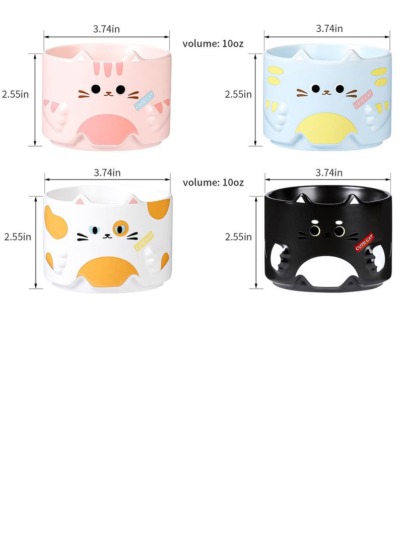 Excefore مجموعة أكواب قطط، أكواب قهوة خزفية قابلة للتكديس لطيفة، هدايا لعشاق القطط، أكواب قهوة مضحكة بتصاميم قطط كرتونية سعة 10 أونصات للحفلات، مجموعة من 4 - Image 5