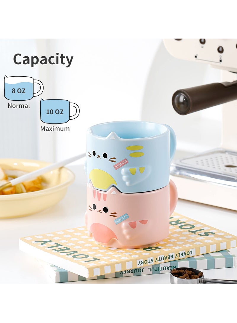 Excefore مجموعة أكواب قطط، أكواب قهوة خزفية قابلة للتكديس لطيفة، هدايا لعشاق القطط، أكواب قهوة مضحكة بتصاميم قطط كرتونية سعة 10 أونصات للحفلات، مجموعة من 4 - Image 4