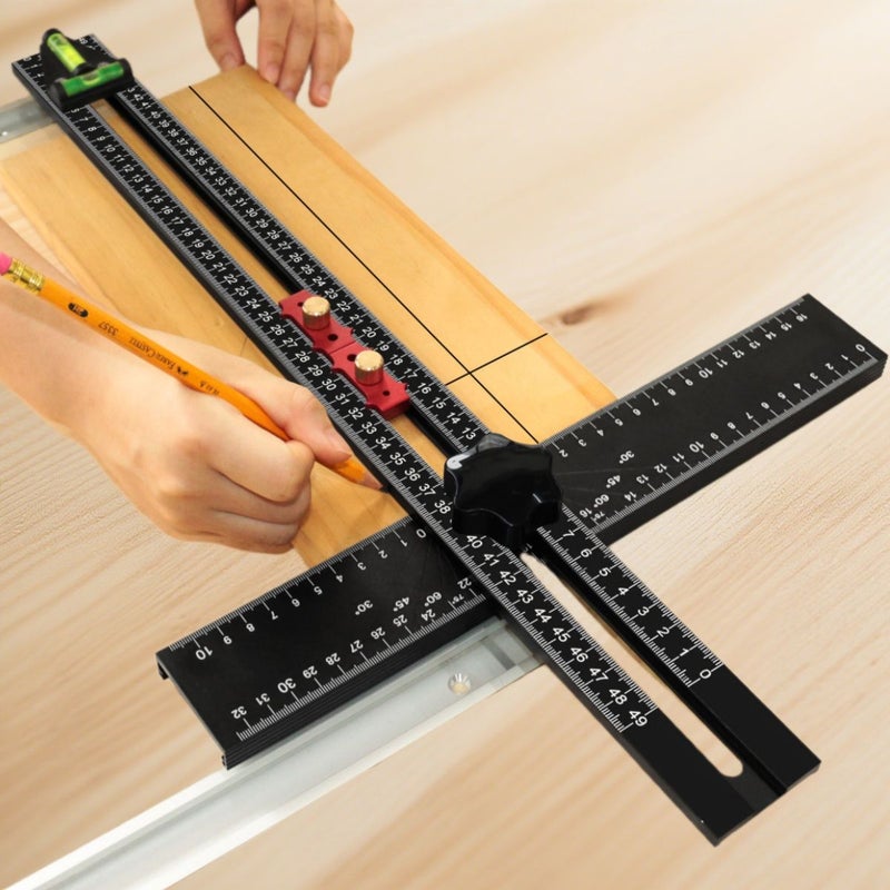 Black 2 in 1 Heavy Duty Aluminum T Square Drilling Template 54cm - Image 1