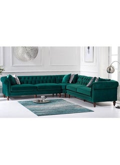 Maharat Al Bahar Regal Modern Luxury Fabric Sofa Set: Graciously Elegant Living Room Furniture Green 260X90X80  - Image 1