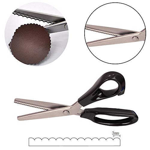 Xemz Dressmaking Sewing Craft Scissors, Professional Stainless Steel Pinking Shears Comfort Grip, Serrated & Scalloped Blades Cut Tailor Decorative Tool - Fabrics Leather Paper Craft (Scalloped 3mm) - Image 2