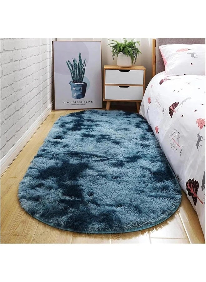 Bluejw Oval Bedroom Carpet, Thick Carpet Plush Bedroom Carpets, High Pile, Plush Carpet, Cot, Soft Velvet Mat for Living Room, 50x160cm - Image 1