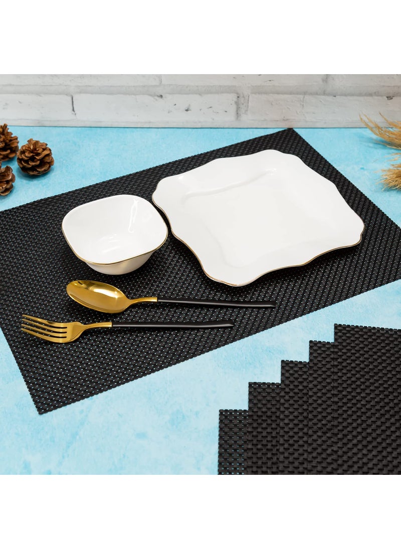 EZ Life - EZ Life Malakos Elegant Table Mat Set - 6 Teslin Table Mats Set - Washable & Durable - Black DiningTable Mat Linning Design & Dining Kitchen Restaurant Table Mats for Dinner Parties - Tableware - Image 1