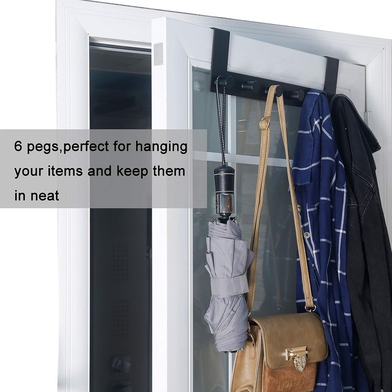 WEBI Over The Door Hooks,Over The Door Towel Rack with 6 Peg Hooks for Hanging,Over Door Hanger Coat Rack for Behind Back of Bathroom,Black,2 Packs - Image 5