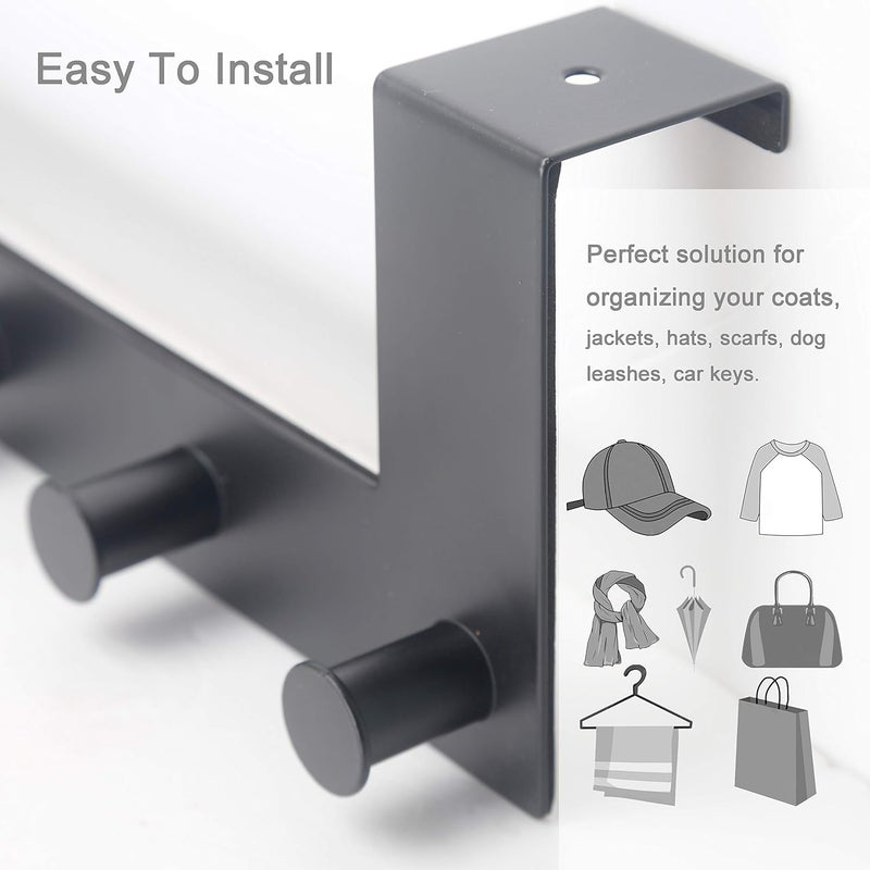 WEBI Over The Door Hooks,Over The Door Towel Rack with 6 Peg Hooks for Hanging,Over Door Hanger Coat Rack for Behind Back of Bathroom,Black,2 Packs - Image 4