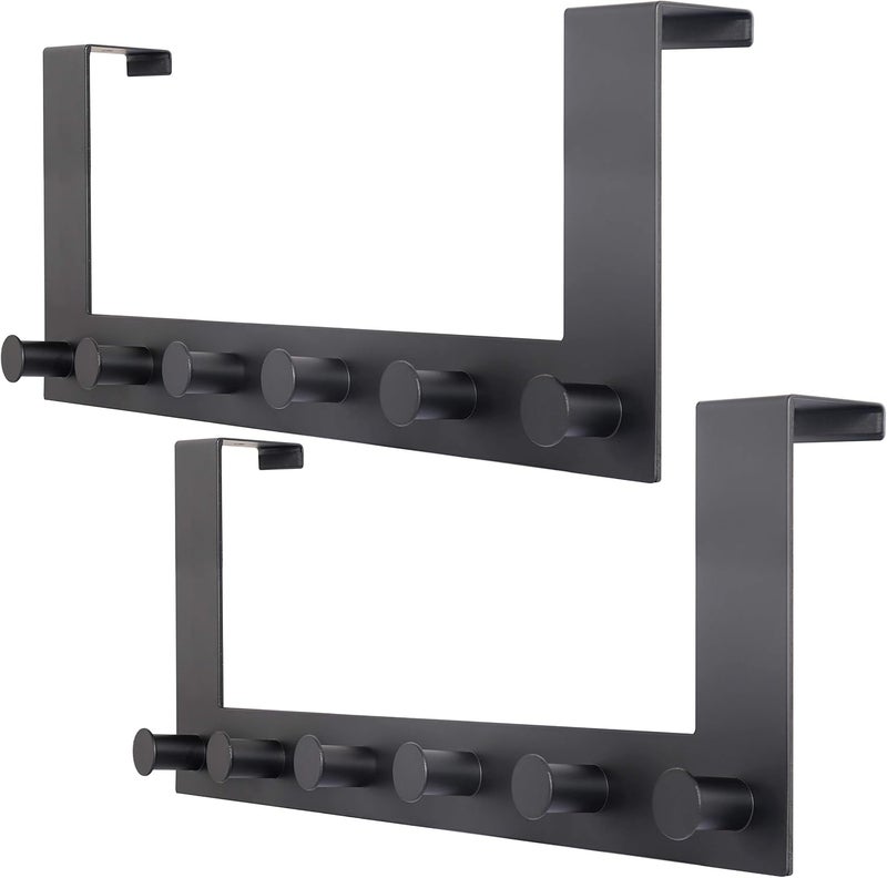 WEBI Over The Door Hooks,Over The Door Towel Rack with 6 Peg Hooks for Hanging,Over Door Hanger Coat Rack for Behind Back of Bathroom,Black,2 Packs - Image 1