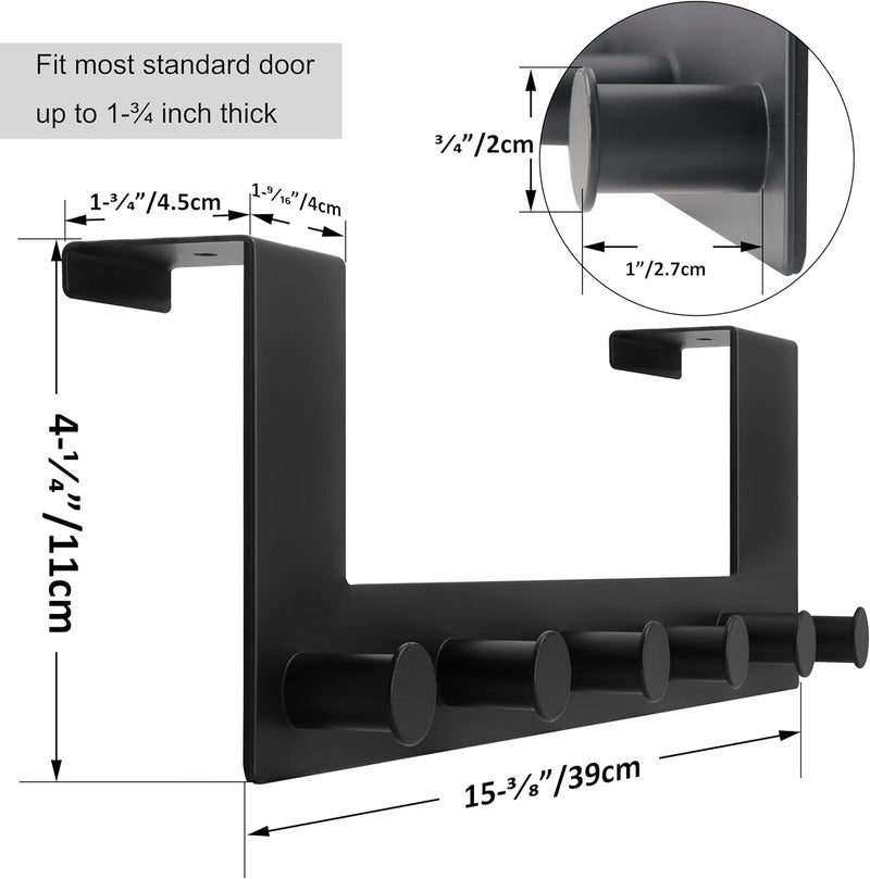 WEBI Over The Door Hooks,Over The Door Towel Rack with 6 Peg Hooks for Hanging,Over Door Hanger Coat Rack for Behind Back of Bathroom,Black,2 Packs - Image 2