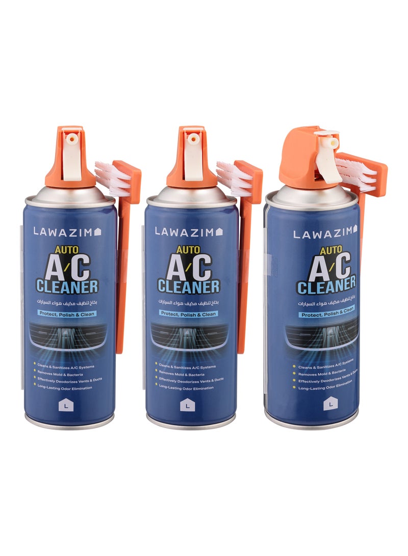 لوازم طقم بخاخ تنظيف مكيف الهواء مكون من 3 قطع - 450 مل - منظف رغوي لوحدة التبريد وفتحات التهوية، يزيل العفن والبكتيريا، ينظف ملفات المكيف الداخلية، ويقضي على الروائح الكريهة - مناسب لمكيفات السيارات، المكيفات المنزلية، وأنظمة التكييف المركزي (HVAC) - Image 1