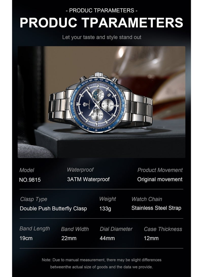 GOHUOS Men's Luxury Quartz Watch - Top Brand Luxury Waterproof Multifunctional Business Analog Wrist Watch with Stainless Steel Band - 44mm -  Father or Boyfriend Gift - Image 4