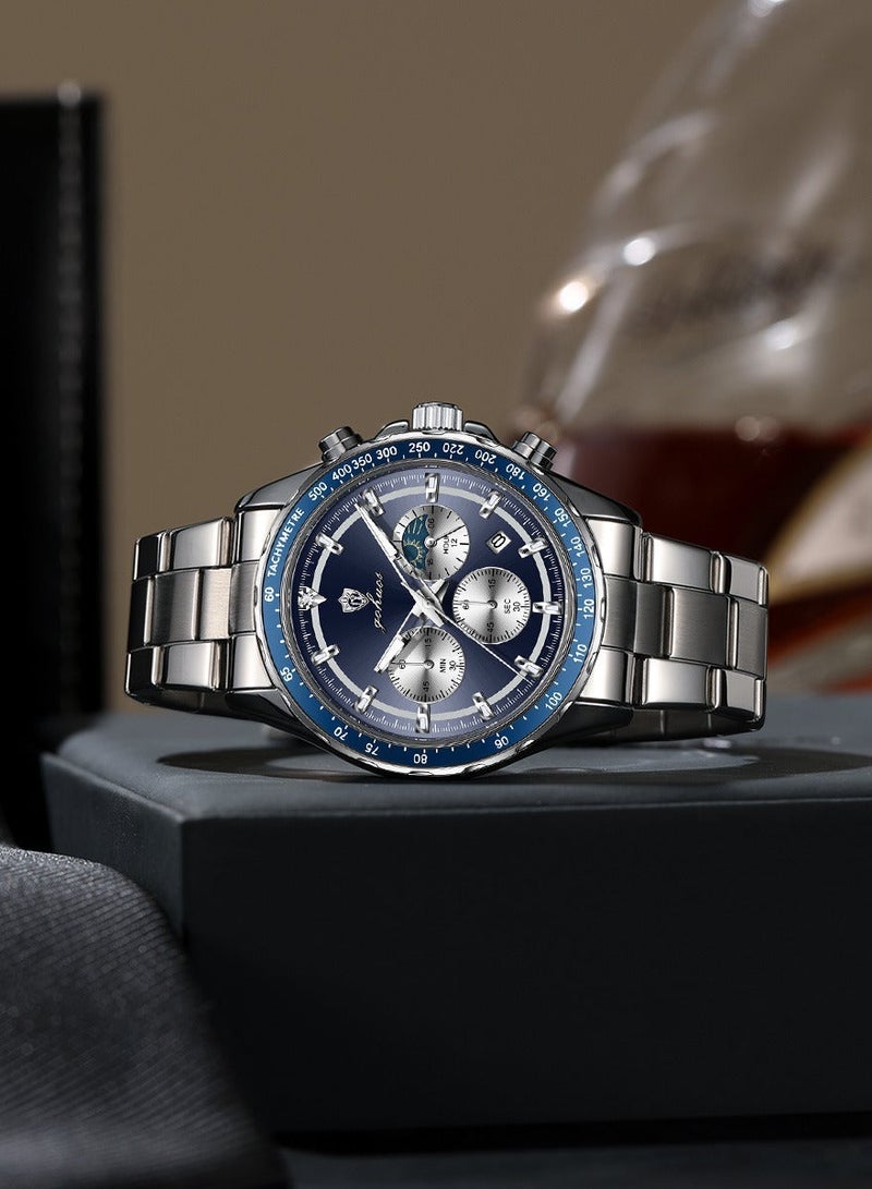 GOHUOS Men's Luxury Quartz Watch - Top Brand Luxury Waterproof Multifunctional Business Analog Wrist Watch with Stainless Steel Band - 44mm -  Father or Boyfriend Gift - Image 3