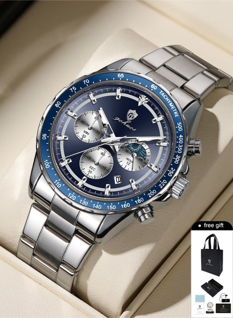 GOHUOS Men's Luxury Quartz Watch - Top Brand Luxury Waterproof Multifunctional Business Analog Wrist Watch with Stainless Steel Band - 44mm -  Father or Boyfriend Gift - Image 1