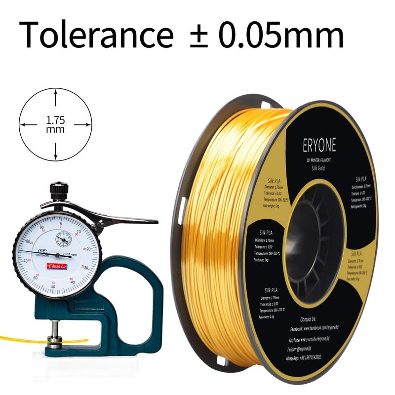 ERYONE Silk PLA Filament for 3D Printer, 1.75mm +/- 0.03mm, 1kg (2.1LBS)/Spool, Silk Glod - Image 2