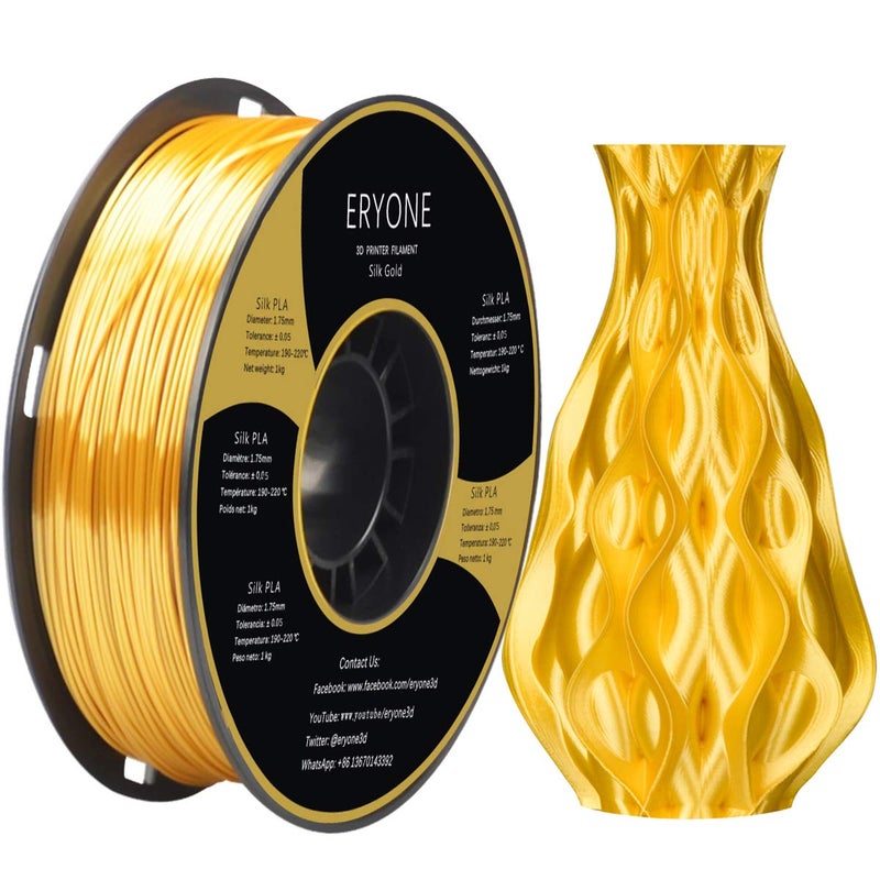 ERYONE Silk PLA Filament for 3D Printer, 1.75mm +/- 0.03mm, 1kg (2.1LBS)/Spool, Silk Glod - Image 1