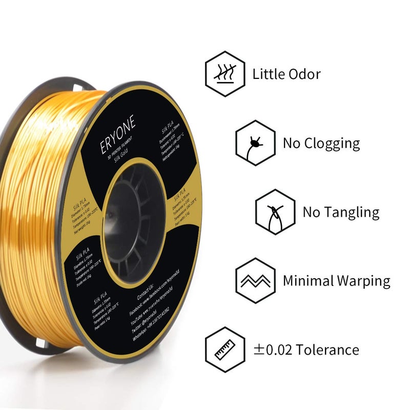 ERYONE Silk PLA Filament for 3D Printer, 1.75mm +/- 0.03mm, 1kg (2.1LBS)/Spool, Silk Glod - Image 3