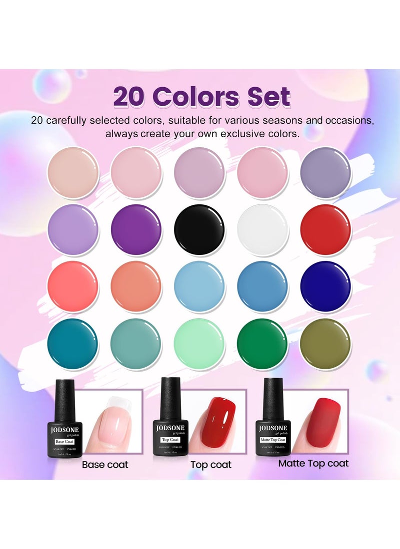 JODSONE - JODSONE Gel Nail Set 20 Colors High Shine Gorgeous Gel Polish Base Top Matte Coat Nice Gifts Show Charm - Image 1