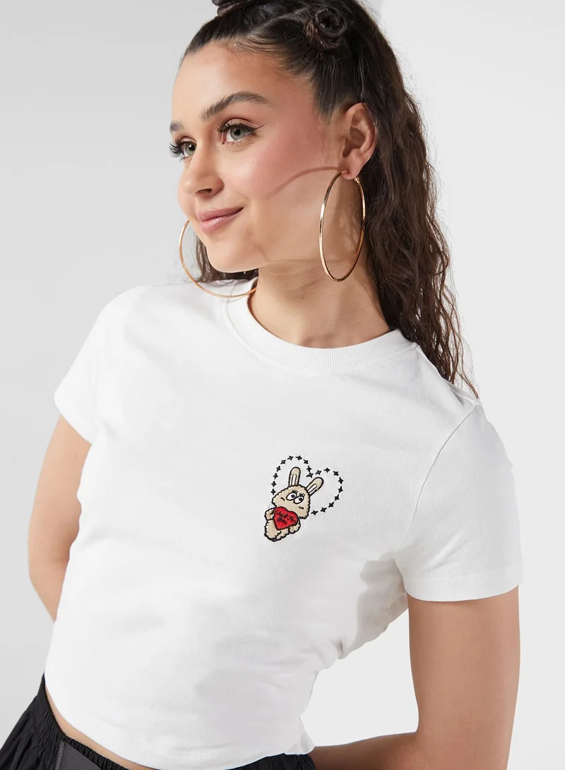 Mini Cream Bunny Printed T-Shirt