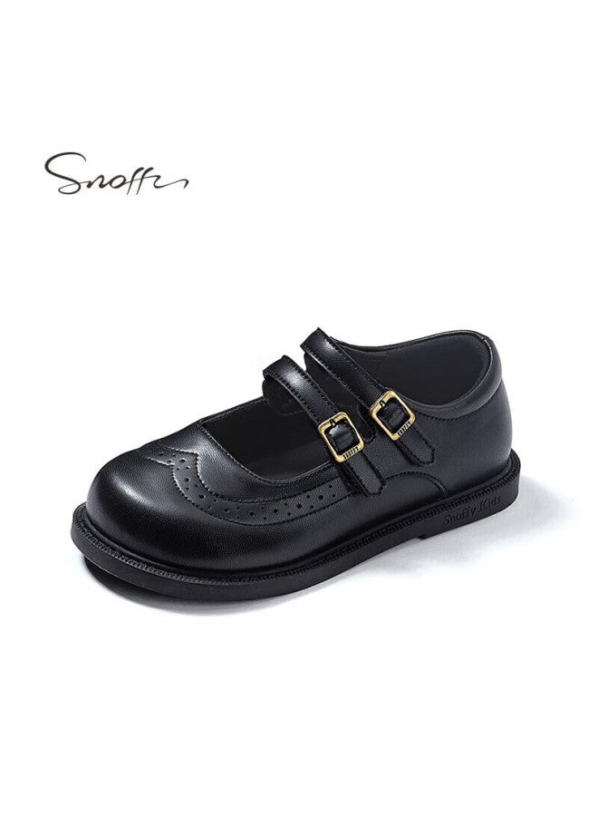 Snoffy Children's Leather Shoes, Autumn Girls' Princess Shoes, Comfortable Casual Shoes For Older Children, Breathable Flats For Girls, Black, Size 31 - Image 5