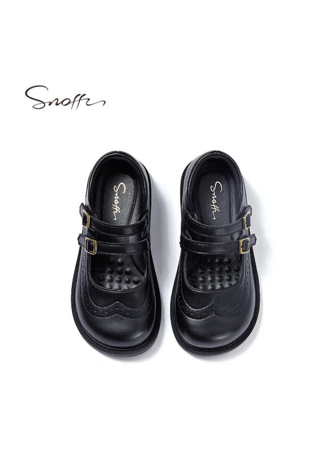 Snoffy Children's Leather Shoes, Autumn Girls' Princess Shoes, Comfortable Casual Shoes For Older Children, Breathable Flats For Girls, Black, Size 31 - Image 4
