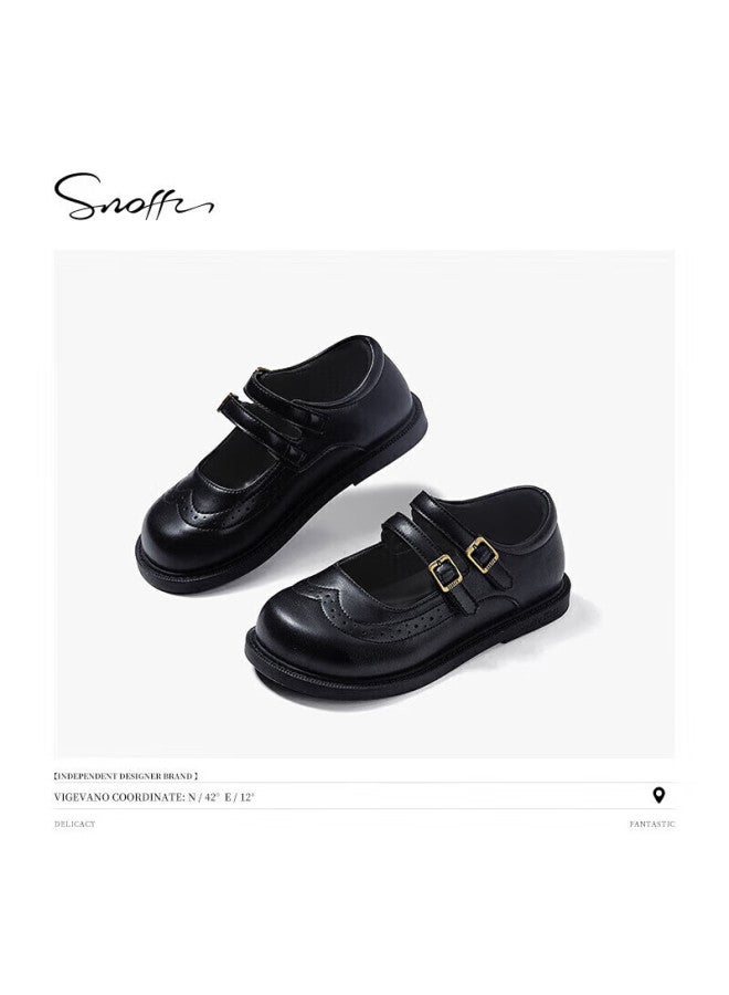 Snoffy Children's Leather Shoes, Autumn Girls' Princess Shoes, Comfortable Casual Shoes For Older Children, Breathable Flats For Girls, Black, Size 31 - Image 3