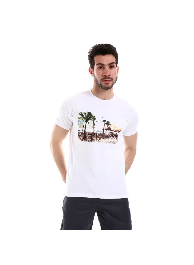 Pavone Self Patterned Round Neck Short Sleeves White T-Shirt  - Image 2