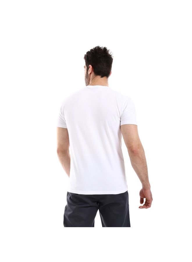 Pavone Self Patterned Round Neck Short Sleeves White T-Shirt  - Image 3