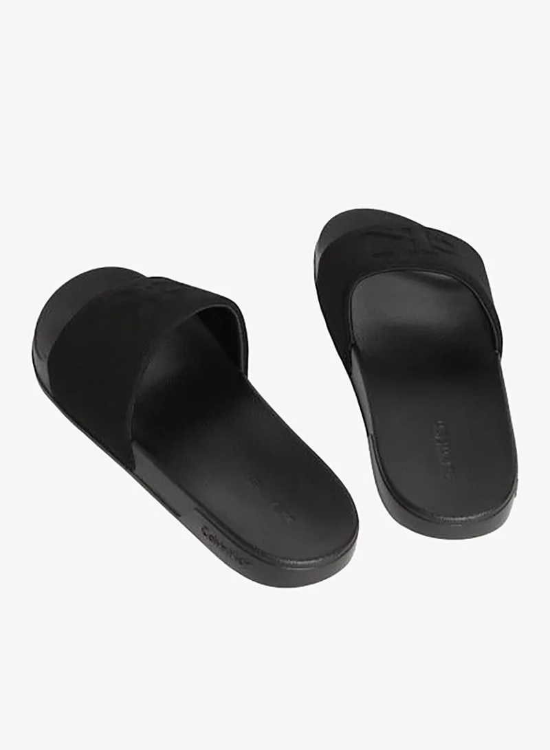 CALVIN KLEIN Triple Black Essential Monogram Canvas Slide Sandals for Men | Best Price UAE