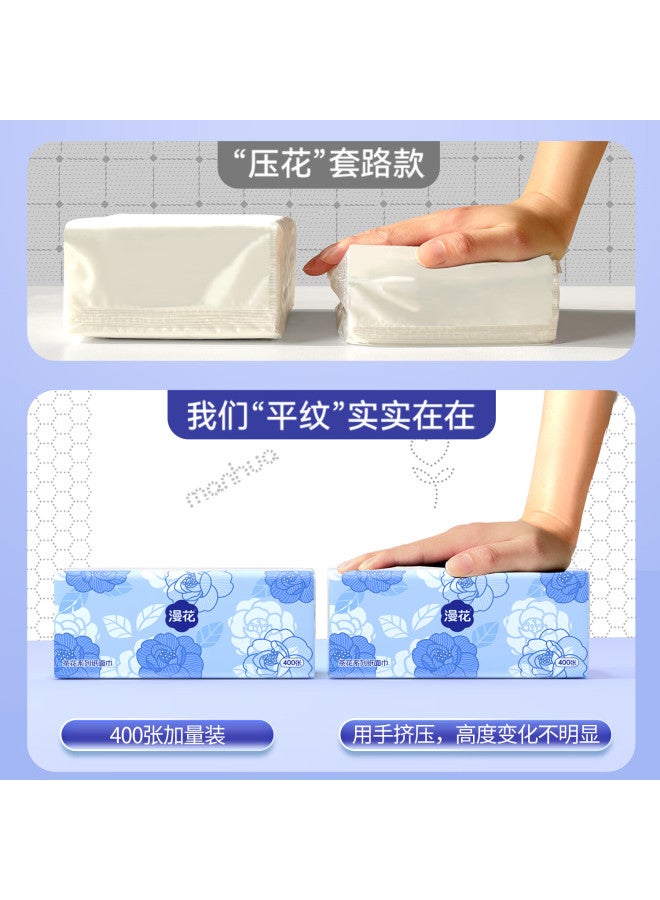 Manhua Snow Tea Flower Facial Tissues, 5-ply, 400 Sheets*18 Large Packs, M Size Family Pack Box Of Tissue Paper, Toilet Paper