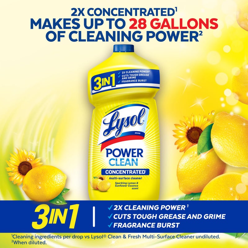 Lysol Power Clean Multi-Surface Cleaner, 2x Concentrated Pour, Sparkling Lemon & Sunflower Essence scent, 28 Fl Oz (Packaging May Vary) - Image 3