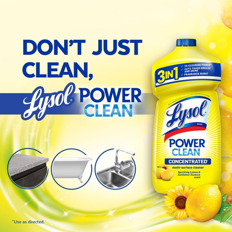 Lysol Power Clean Multi-Surface Cleaner, 2x Concentrated Pour, Sparkling Lemon & Sunflower Essence scent, 28 Fl Oz (Packaging May Vary) - Image 5