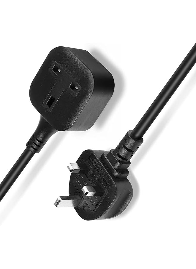 erorex Extension Lead, 1 Way Extension Cord 3M with Heavy Duty Long Wire Cord UK 3 Pin Plug Power Strip, Extension Cable, Tough and Fireproof Single Extension Socket for Home&Office(Black)  - Image 1