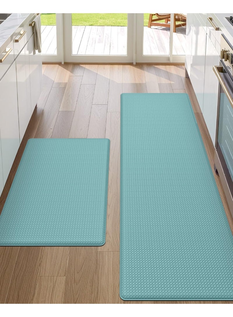 DEXI Kitchen Floor Mats Cushioned Anti Fatigue,17x29+17x59, Standing Runner Rug Waterproof, Comfort Memory Foam Padded for Front Sink Laundry Set of 2, Turquoise - Image 1
