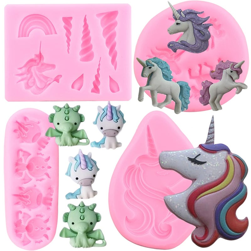 ZiXiang Unicorn Silicone Molds Unicorn Horn Ears Rainbow Fondant Molds For Cake Decorating Cupcake Topper Jelly Chocolate Candy Polymer Clay Gum Paste Set of 4