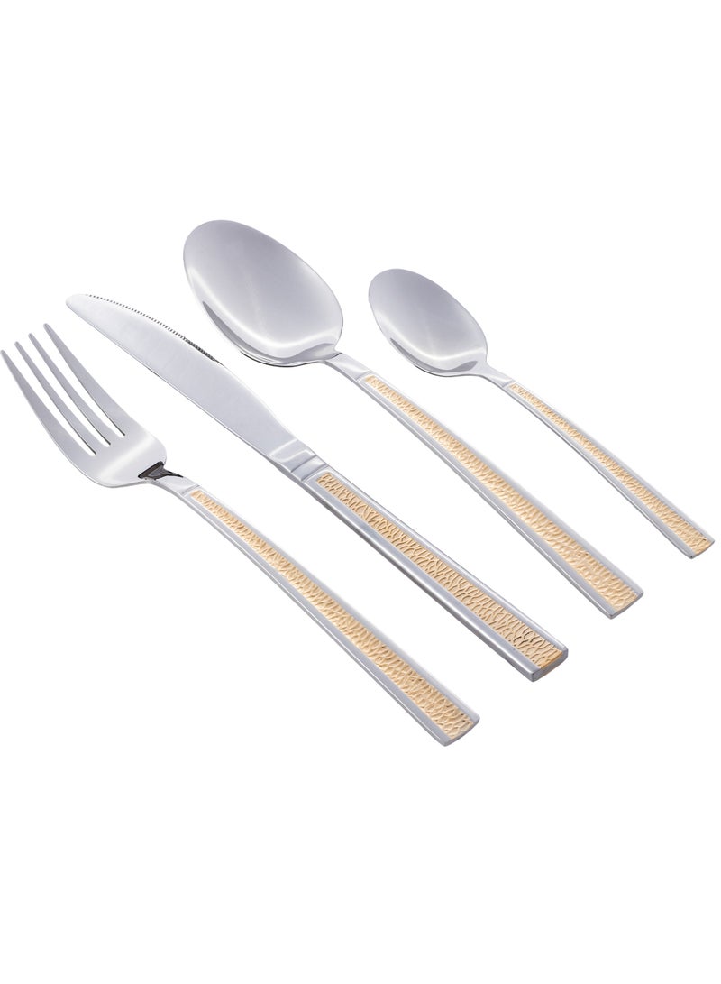 WD 24 Pieces Stainless Steel Dining Spoon Set With Stand  Silver And Gold - Image 2