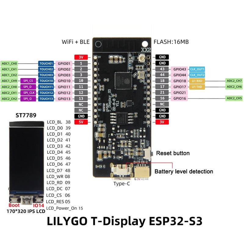 1.9 بوصة لوحة تطوير شاشة LCD ST7789 مع وحدة اتصال لاسلكية مزدوجة WIFI و BT5.0 - Image 3