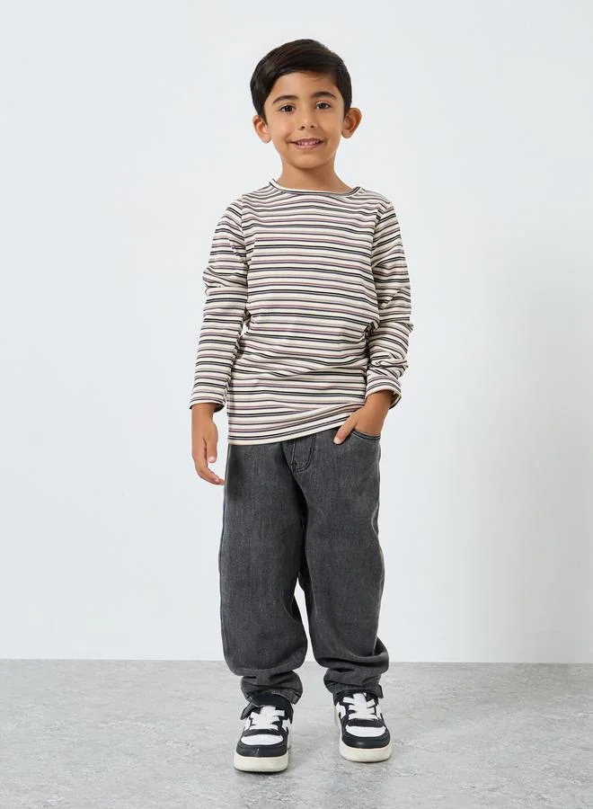 Styli Styli Boys Multi Striped Ribbed Long Sleeve T-Shirt