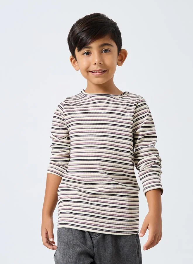 Styli Styli Boys Multi Striped Ribbed Long Sleeve T-Shirt