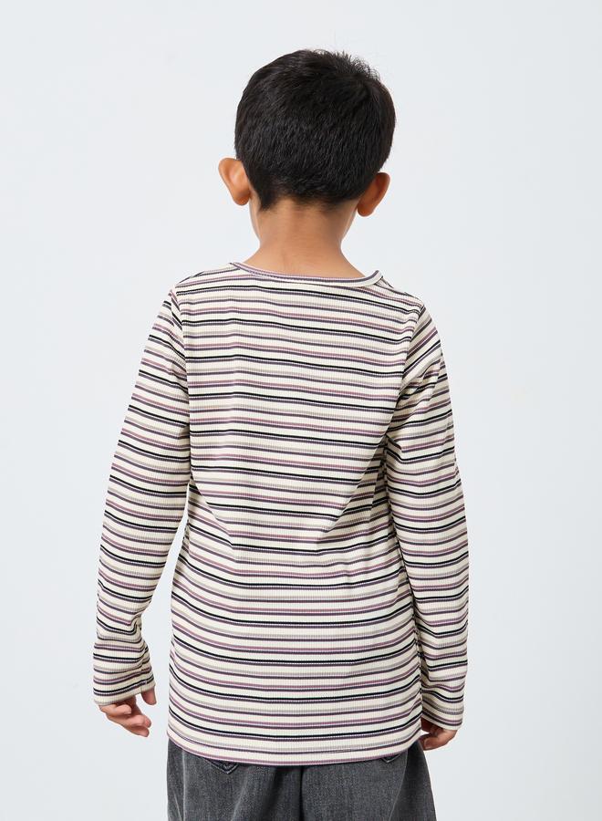Styli Boys Multi Striped Ribbed Long Sleeve T-Shirt - Image 4