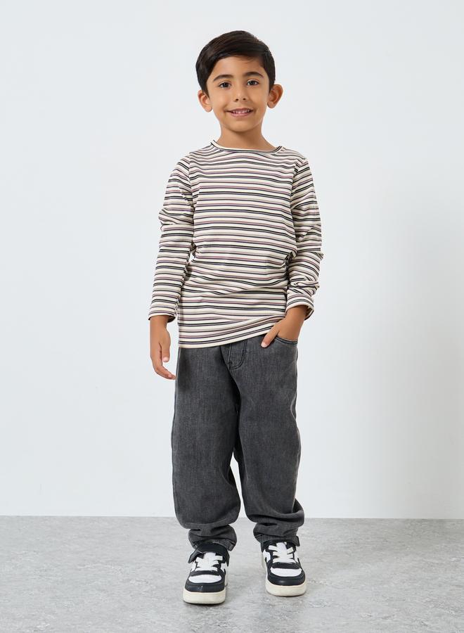 Styli Boys Multi Striped Ribbed Long Sleeve T-Shirt - Image 2