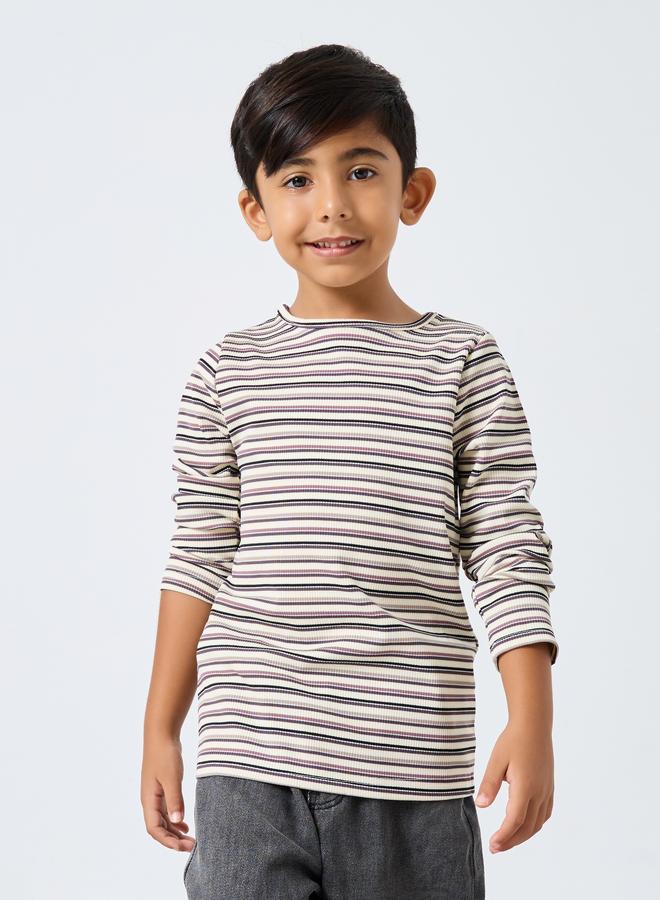 Styli Boys Multi Striped Ribbed Long Sleeve T-Shirt - Image 1