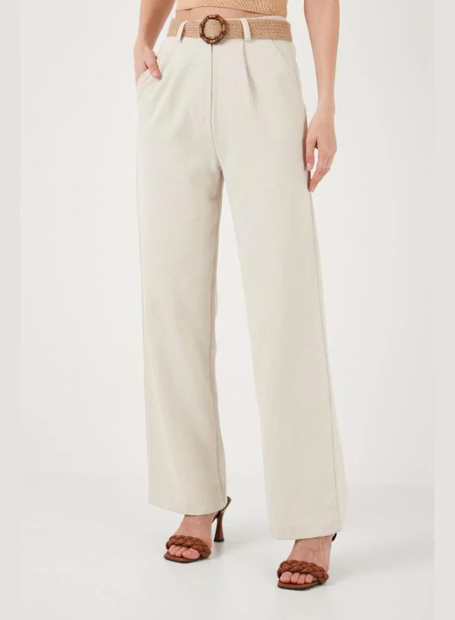 ليلا بنطلون بالازو بحزام عالي الخصر من قطن ليلا للنساء