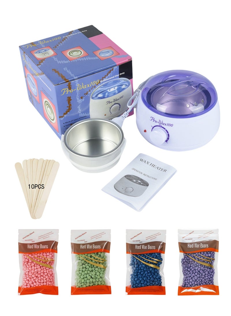 Pro-Wax100 Electric Hair Removal Wax Heater with Hair Removal Hot Wax 400G (Multicolour) and 10 Wooden Sticks (No Waxing Paper Needed) - Image 1
