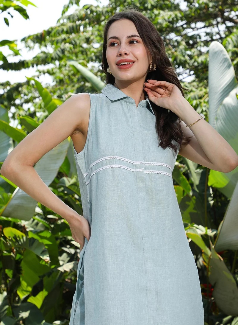  قصة Women's Powder Blue Lined Linen-Blend Kurta Set