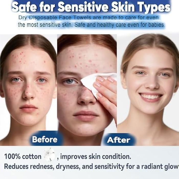 AM RONG MAGIC Disposable Face Towels, Biodegradable Facial Cleansing Towels, Ultra Soft & Thick Cloth for Sensitive Skin, Makeup Remover Dry Wipes, Lint-Free Towelettes for Cleansing (White, 600 Count (Pack of 6)) - Image 5