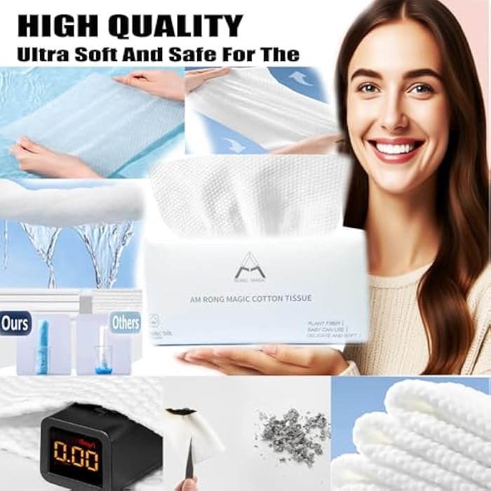 AM RONG MAGIC Disposable Face Towels, Biodegradable Facial Cleansing Towels, Ultra Soft & Thick Cloth for Sensitive Skin, Makeup Remover Dry Wipes, Lint-Free Towelettes for Cleansing (White, 600 Count (Pack of 6)) - Image 4