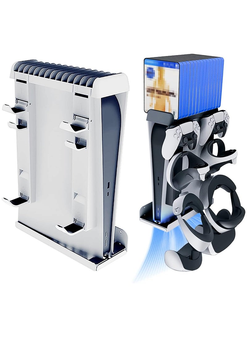 حامل حائط لجهاز PS5، قاعدة مع ملحقات PS VR2 وألعاب PS5، حوامل تخزين لأقراص الألعاب قابل للتكوين 14 قطعة، حامل حائط لتبديد الحرارة، قوي ومتين لجهاز PS5. - Image 1