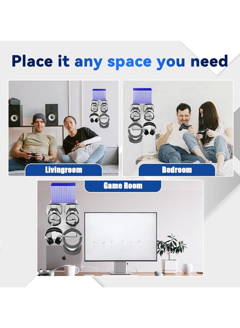 حامل حائط لجهاز PS5، قاعدة مع ملحقات PS VR2 وألعاب PS5، حوامل تخزين لأقراص الألعاب قابل للتكوين 14 قطعة، حامل حائط لتبديد الحرارة، قوي ومتين لجهاز PS5. - Image 4