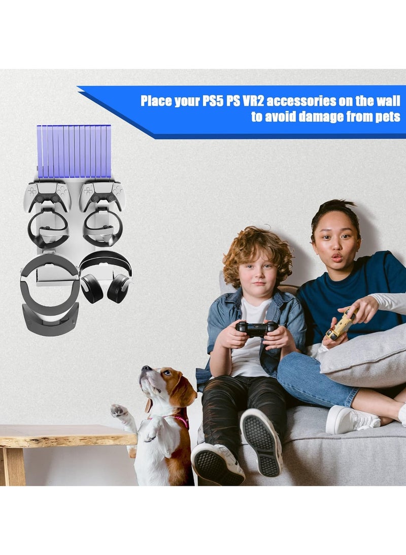 حامل حائط لجهاز PS5، قاعدة مع ملحقات PS VR2 وألعاب PS5، حوامل تخزين لأقراص الألعاب قابل للتكوين 14 قطعة، حامل حائط لتبديد الحرارة، قوي ومتين لجهاز PS5. - Image 3